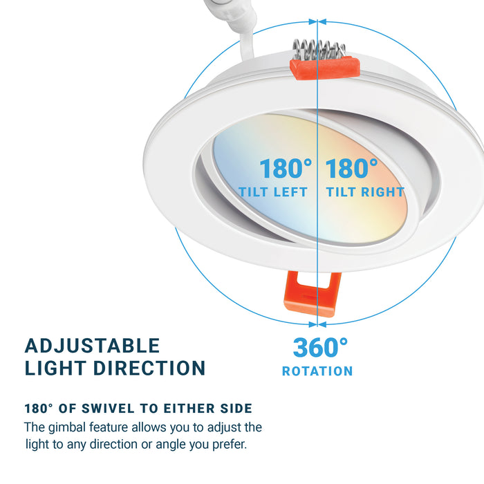 5CCT - 4" LED  Gimbal Eyeball Recessed Light - Directional Lens - 9W