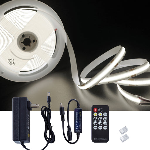 16.4FT - 24V LED COB Strip Light Kit - Cuttable - RF Remote & Power Supply Included