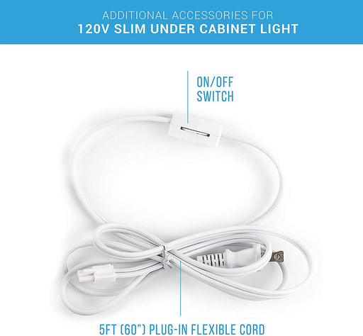 LED Slim Under Cabinet Light - Additional Accessory: 5FT Power Cord