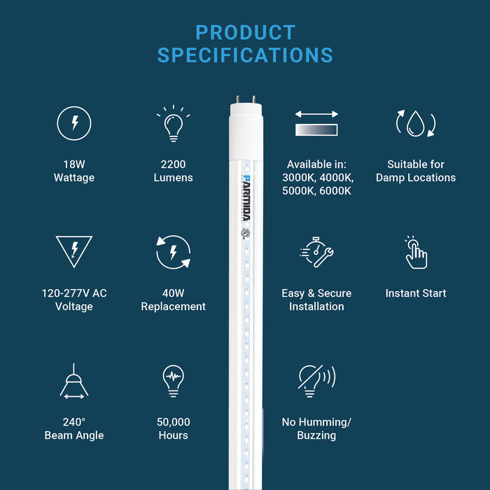 LED tube 120 cm - Direct Replacement 18W Cold light 6000K